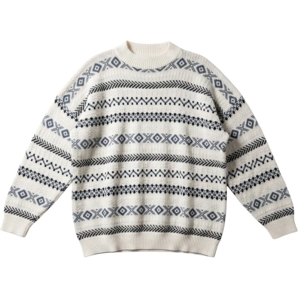 American Pride Fair Isle Sweater Women 18W Cream Blue Excellent Vtg USA Made